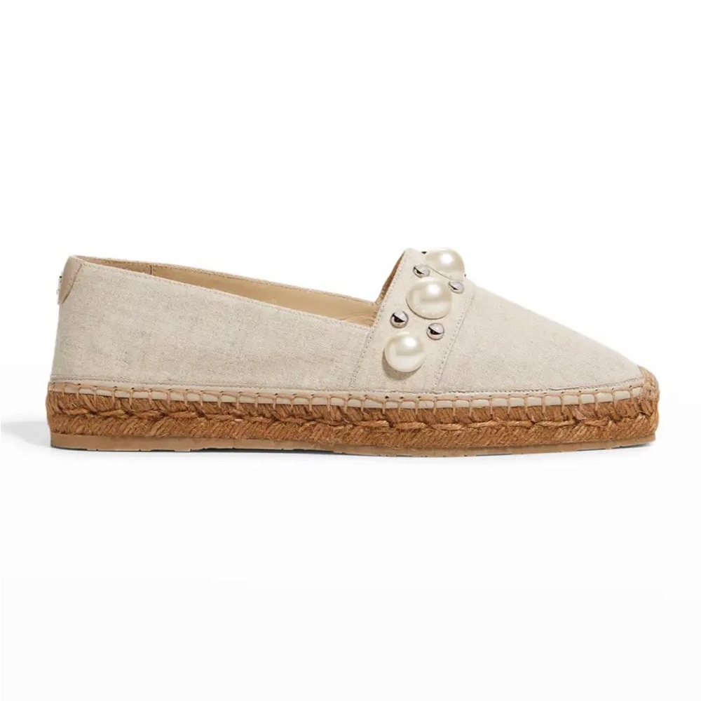 Jimmy Choo Dru Linen Pearly Espadrille Loafers